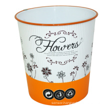 Plastic Orange and White Flower Printed Dustbin for Home (B06-930H2)